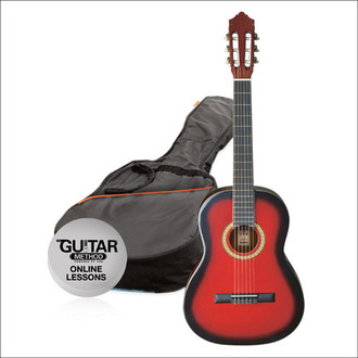Ashton SPCG44TRB Starter Pack 4/4-Size Classical Guitar Trans Redburst