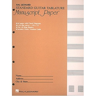Guitar Tab 64pg 6 X 6line Staves +chord Diagrams