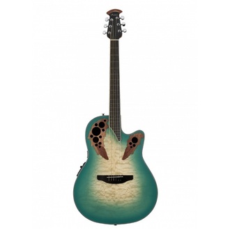 Ovation Celebrity Elite Exotic® Mid Depth Mint Green/Natural Burst On Exotic Quilted Maple Acoustic-Electric Guitar