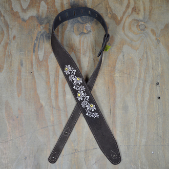 Colonial Leather 2.5″ Flowers Embroidered Brown Suede Guitar Strap