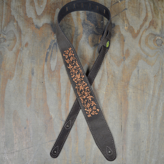 Colonial Leather 2.5″ Leaves Embroidered Brown Suede Guitar Strap