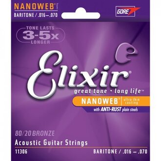 Elixir 11306 Nanoweb 80/20 Bronze Acoustic Guitar 6-String Set Baritone 16-70