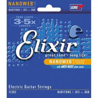 Elixir 12302 Nanoweb Electric Guitar 6-String Set Baritone 12-68