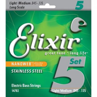 Elixir 14782 Nanoweb Bass  Stainless Steel 5 String MED-L 5-String Set