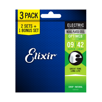 Elixir 16550 Optiweb Electric Guitar 9-42 3-Pack String Sets Super Light