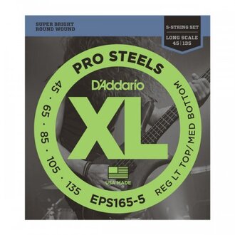 D'Addario EPS165-5 5-String ProSteels Bass Guitar Strings, Custom Light, 45-135, Long Scale