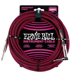 Ernie Ball 7.5 Meter Braided Straight / Angle Instrument Cable, Black / Red