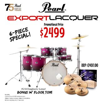Pearl Export Lacquer 22" Fusion Plus 6-piece SPECIAL - Raspberry Sunset