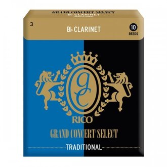 Rico Grand Concert Select Traditional Bb Clarinet Reeds, Strength 3.0, 10-pack