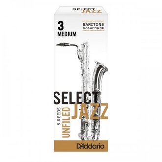 Rico Select Jazz Baritone Sax Reeds, Unfiled, Strength 3 Strength Medium, 5-pack