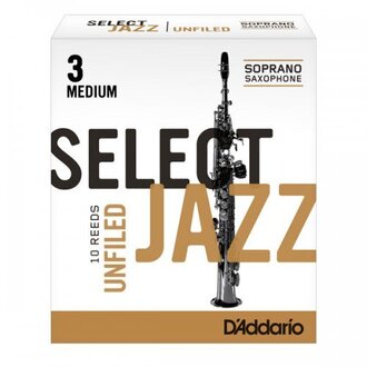 Rico Select Jazz Soprano Sax Reeds, Unfiled, Strength 3 Strength Medium, 10-pack