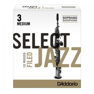 Rico Select Jazz Soprano Sax Reeds, Filed, Strength 3 Strength Medium, 10-pack