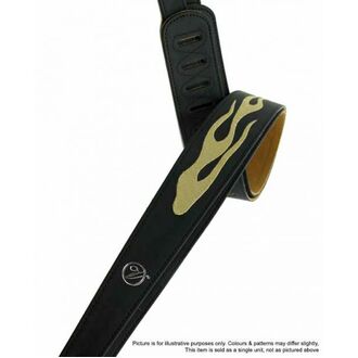 Vorson VCX633 Black Leather Guitar Strap w/Stitched Gold Flame Design