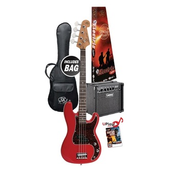 SX VEP34FR-PK2 3/4 Size Short Scale Bass Guitar - Fiesta Red & Laney Amp Package