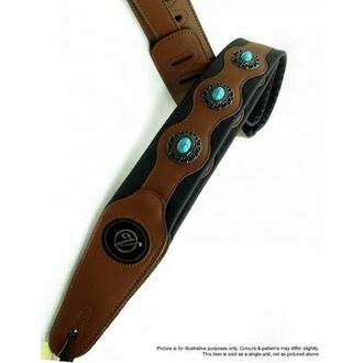 Vorson VH221 Black & Brown Leather Guitar Strap w/Turquoise Conchos