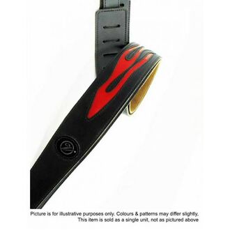Vorson VL41RED Black Leather Guitar Strap w/Stitched Red Flame Design