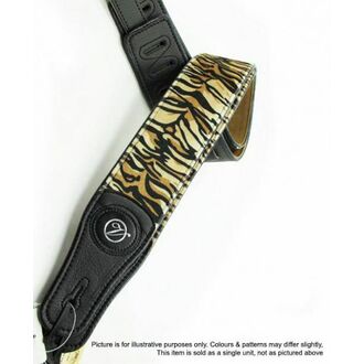 Vorson VMP258 Black Leather Guitar Strap w/Fur-fabric Bengal Tiger Pattern