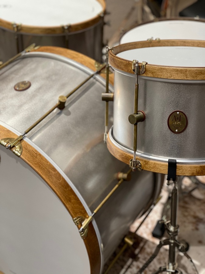 A & F Drum Co Raw Steel 4 Piece Drum Kit Mooloolaba Music Australia