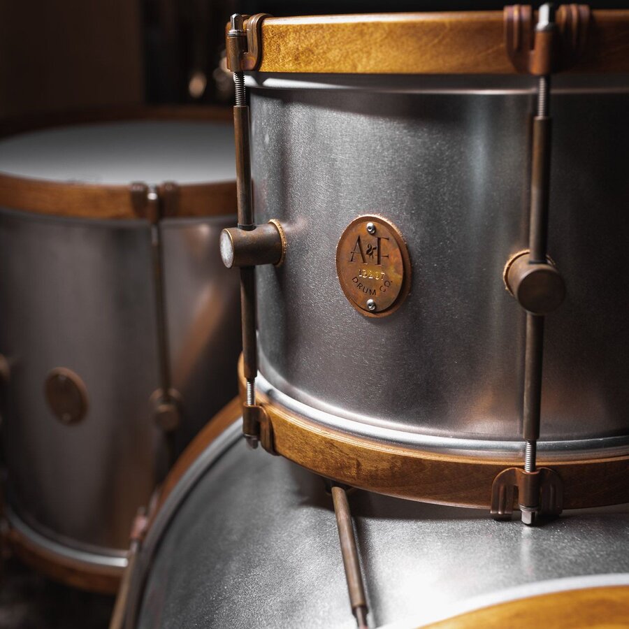 A & F Drum Co Raw Steel 4 Piece Drum Kit Mooloolaba Music Australia