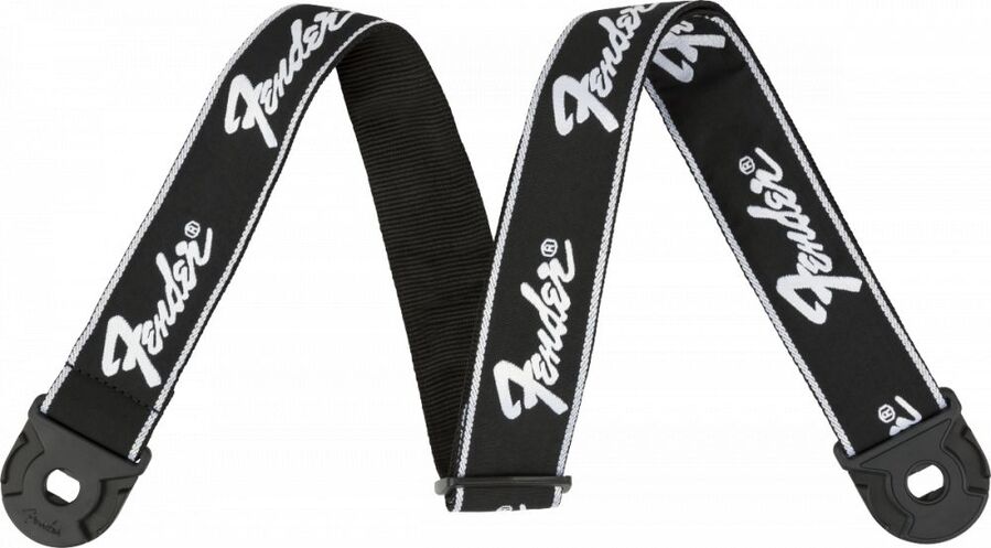Fender Quick Grip Locking End Strap, Black With White Running Logo, 2"