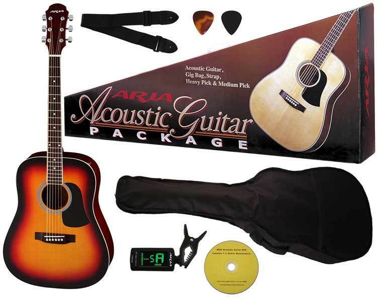 Aria ARAGPN003BS Prodigy Series Acoustic Guitar Package in Brown Sunburst