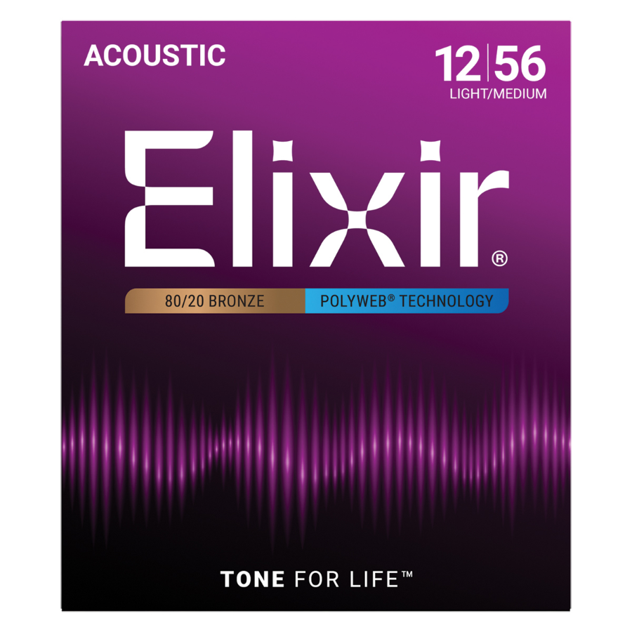 Elixir 11075 Polyweb 80/20 Bronze Acoustic Guitar 6-String Set Light-Med 12-56