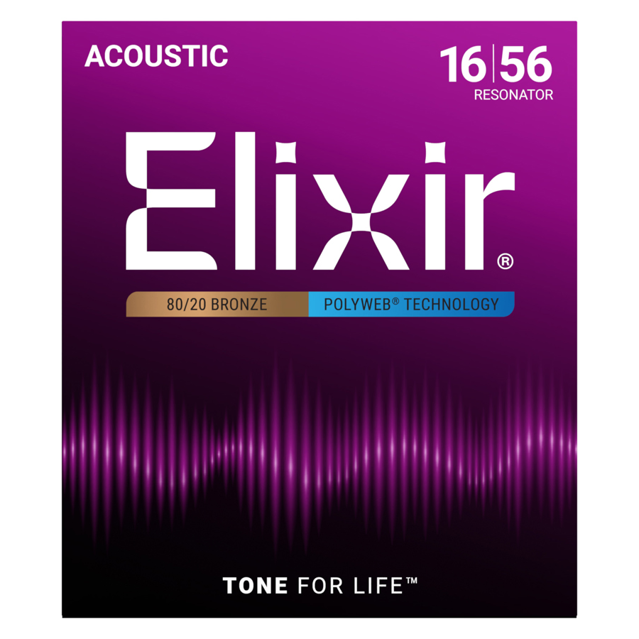 Elixir 11125 Polyweb 80/20 Bronze Acoustic Guitar 6-String Set Resonator 16-56