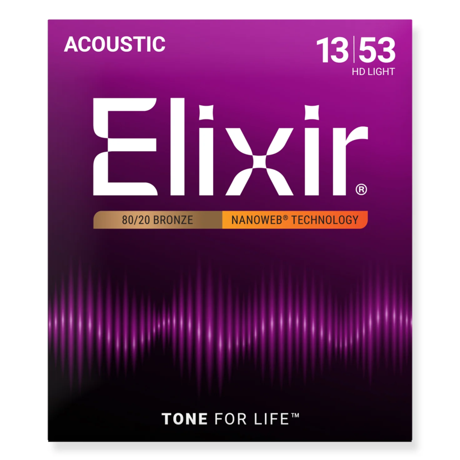 Elixir 11182 Nanoweb 80/20 Bronze Acoustic Guitar 6-String Set HD Lite 13 - 53 Taylor Gauge