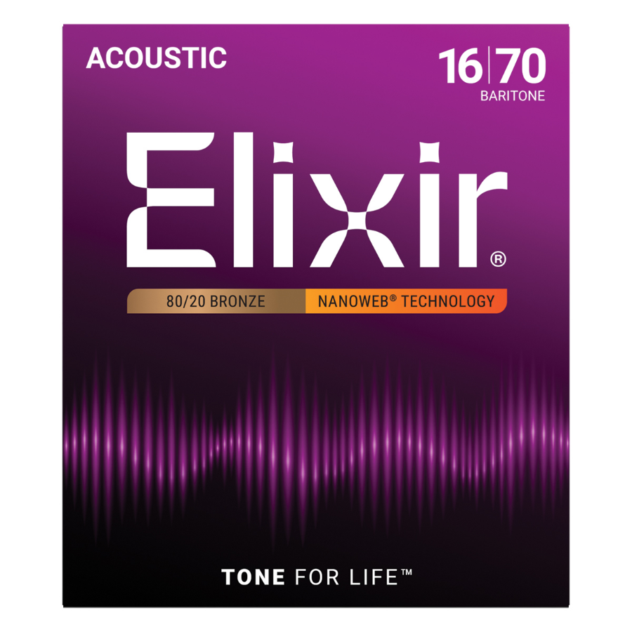 Elixir 11306 Nanoweb 80/20 Bronze Acoustic Guitar 6-String Set Baritone 16-70