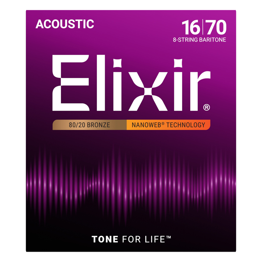Elixir 11308 Nanoweb 80/20 Bronze Acoustic Guitar 8-String Set Baritone 16-70