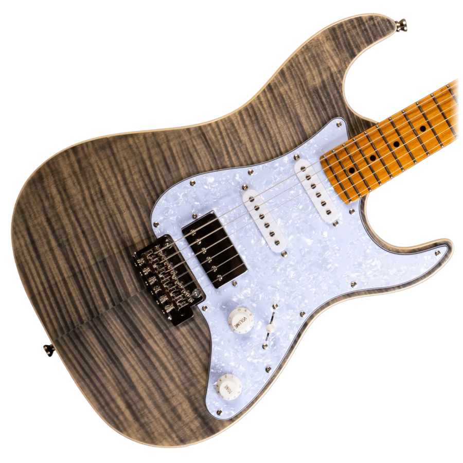 JET JS-450-TBK Electric Guitar HSS Flame Top - Transparent Black