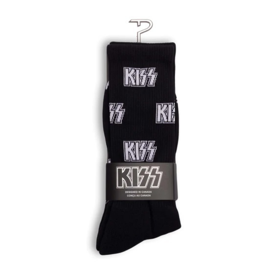 Perris KSA301001L Licensed KISS "All Over Logo" Large Crew Socks In Black (1-Pair)