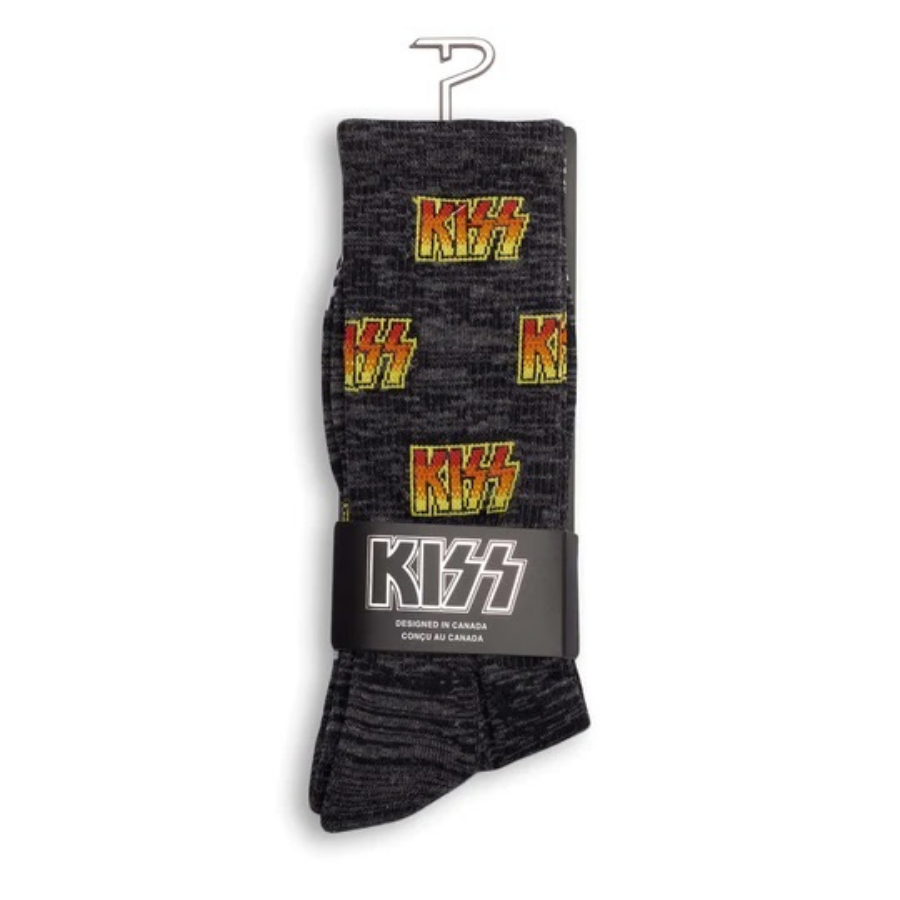Perris KSA301036L Licensed KISS "All Over Logo" Large Crew Socks In Charcoal (1-Pair)