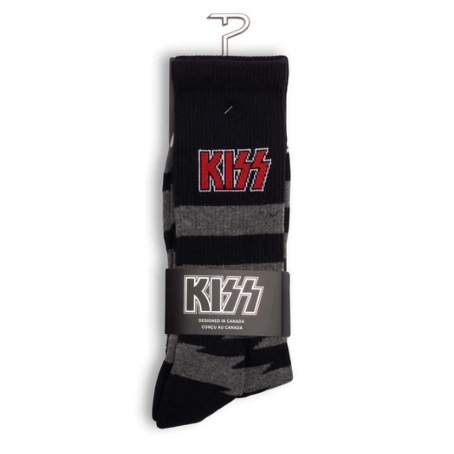 Perris KSA302036L Licensed KISS "Lightning Stripes" Large Crew Socks In Charcoal (1-Pair)