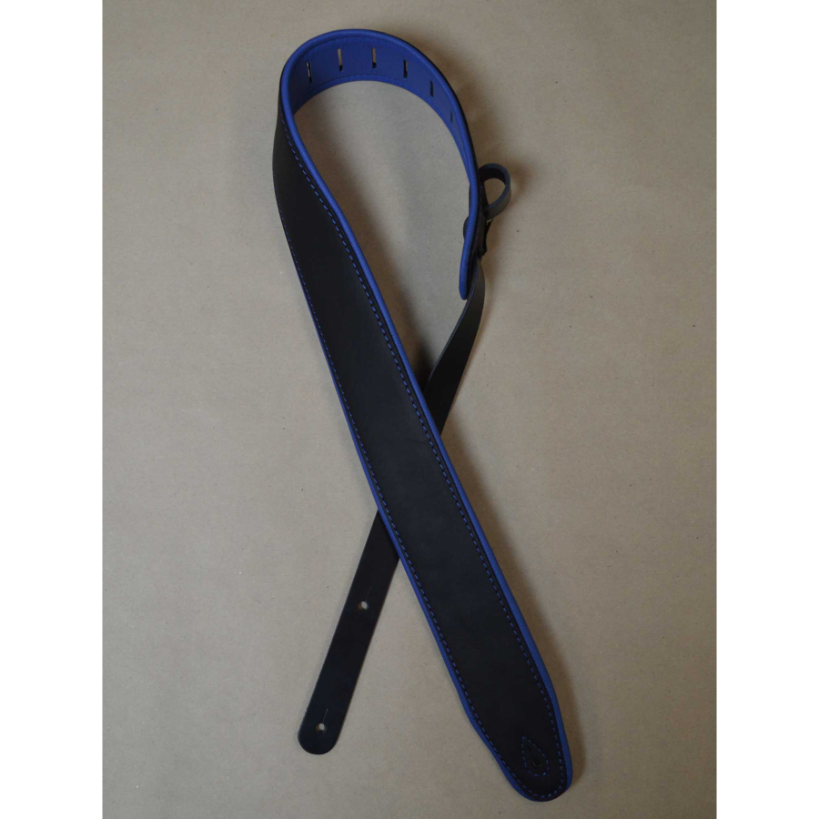 Colonial Leather Padded Upholstery Leather Guitar Strap Black &amp; Blue