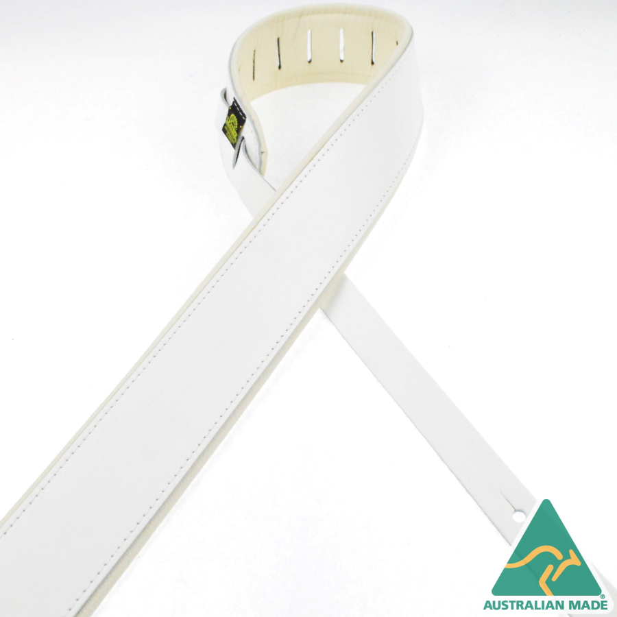 Colonial Leather 2.5" Padded Upholstery Leather Guitar Strap White/White