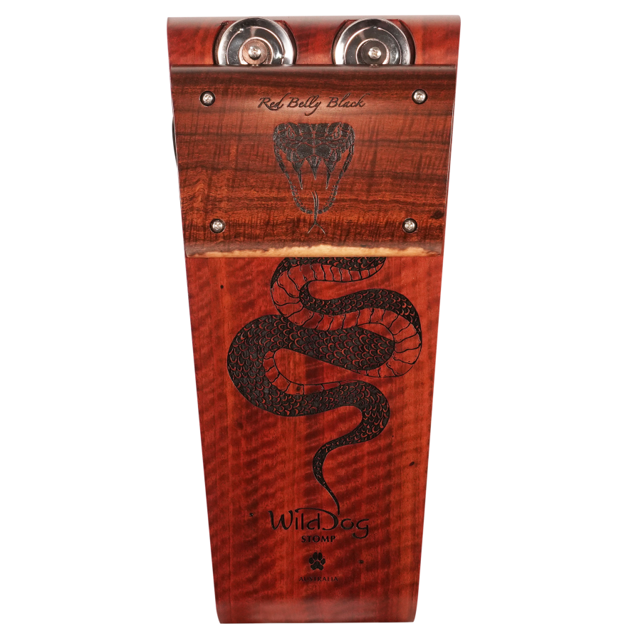 Wild Dog Red Belly Stomp Box- Figured Gum - West Myal Tone Bar Chrome Jingles