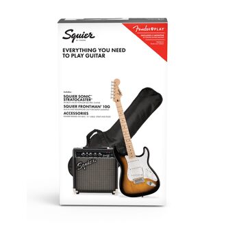 Squier Sonic™ Stratocaster® Pack, Maple Fingerboard, 2-color Sunburst, Gig Bag, 10g - 240v Au
