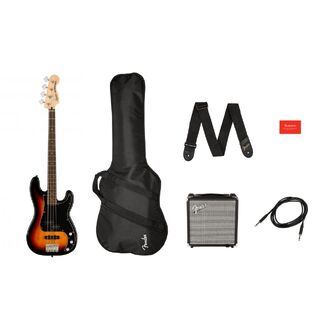Squier Affinity Series Precision PJ Bass Pack 3-Tone Sunburst, Gig Bag, Rumble 15 Amp