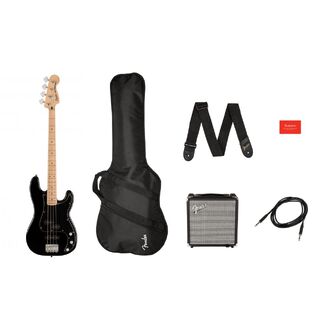 Squier Affinity Series Precision PJ Bass Pack Black, Gig Bag, Rumble 15 Amp