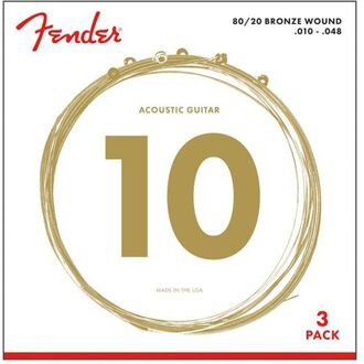 Fender 80/20 Bronze Acoustic Strings, Ball End, 70xl .010-.048 Gauges, 3-pack