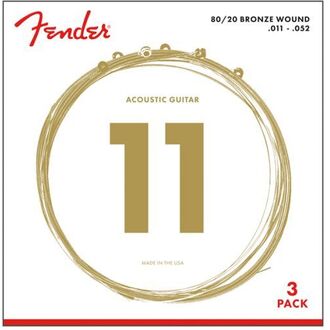 Fender 80/20 Bronze Acoustic Strings, Ball End, 70cl .011-.052 Gauges, 3-pack
