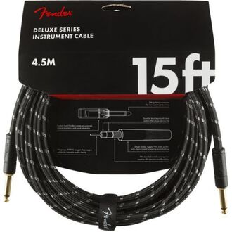 Fender Deluxe Series Instrument Cable, Straight/Straight, 15', Black Tweed