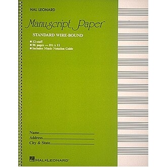 Hal Leonard Manuscript Paper Standard Wirebound 96pp 12 Stave