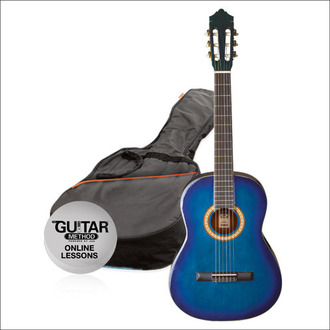 Ashton SPCG14TBB Starter Pack 1/4-Size Classical Guitar Trans Blueburst