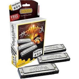 Hohner 572Box3 Hot Metal 3-Pce Harmonica Value Pack In The Keys C, G, A
