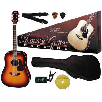 Aria ARAGPN003BS Prodigy Series Acoustic Guitar Package in Brown Sunburst