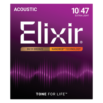 Elixir 11002 Nanoweb 80/20 Bronze Acoustic Guitar 6-String Set Extra Light 10 - 47