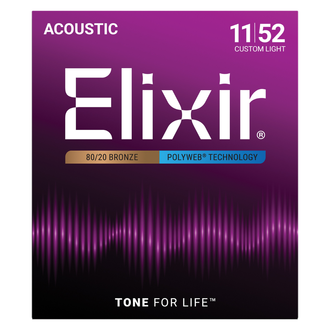 Elixir 11025 Polyweb 80/20 Bronze Acoustic Guitar 6-String Set Custom Light 11-52