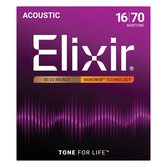 Elixir 11306 Nanoweb 80/20 Bronze Acoustic Guitar 6-String Set Baritone 16-70